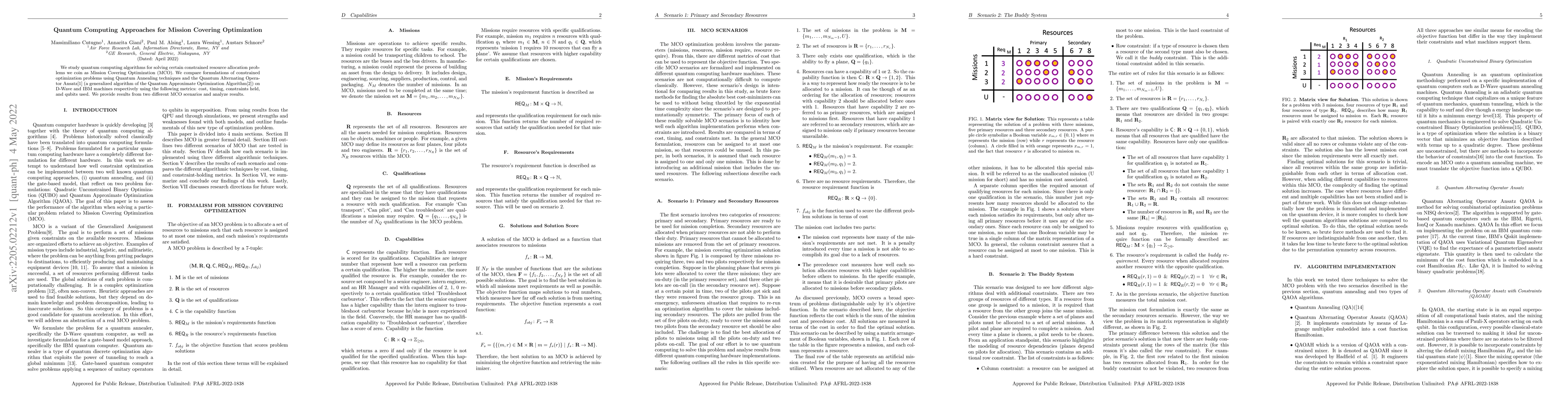 Thumbnail for Quantum Computing Approaches for Mission Covering Optimization