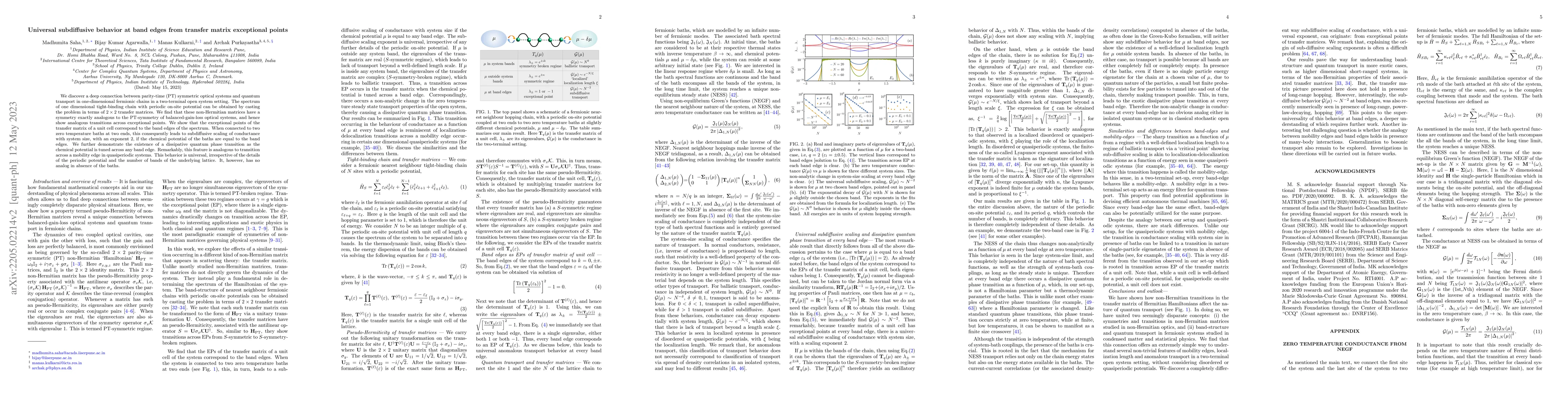 Thumbnail for Universal subdiffusive behavior at band edges from transfer matrix
  exceptional points