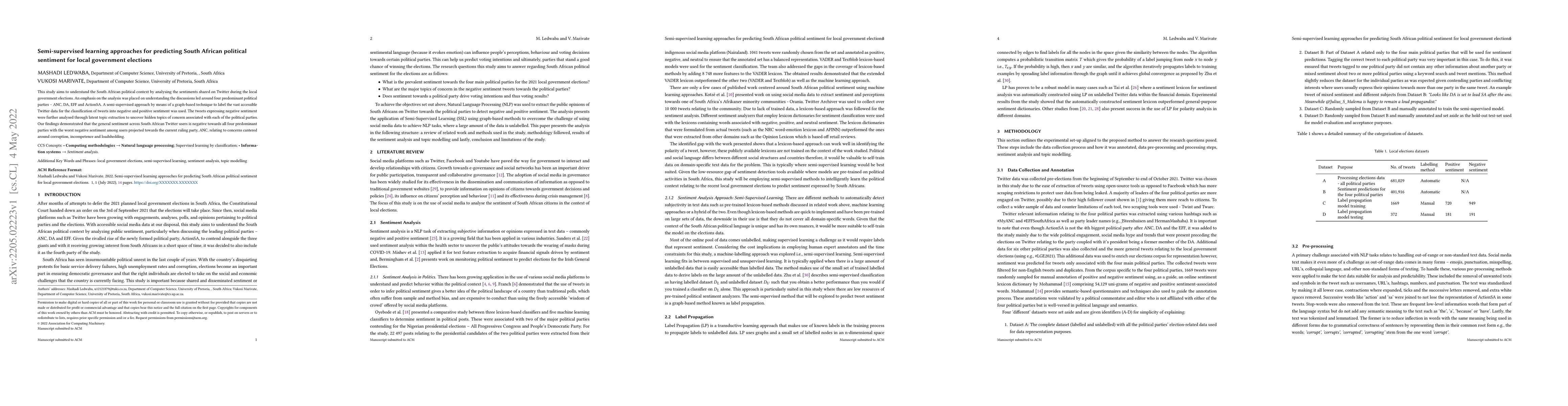 Thumbnail for Semi-supervised learning approaches for predicting South African
  political sentiment for local government elections