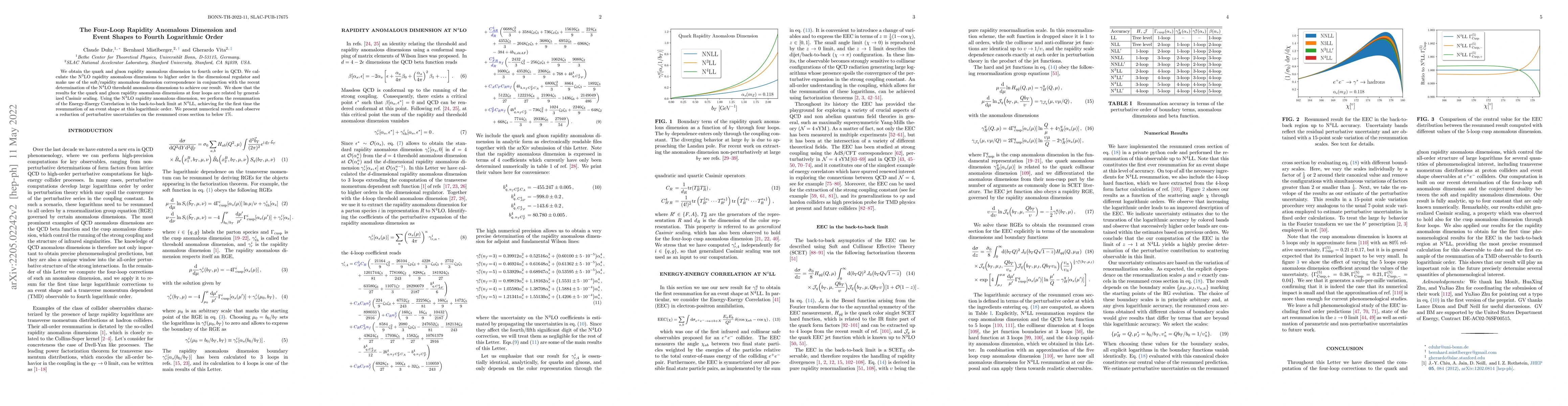 Thumbnail for The Four-Loop Rapidity Anomalous Dimension and Event Shapes to Fourth
  Logarithmic Order