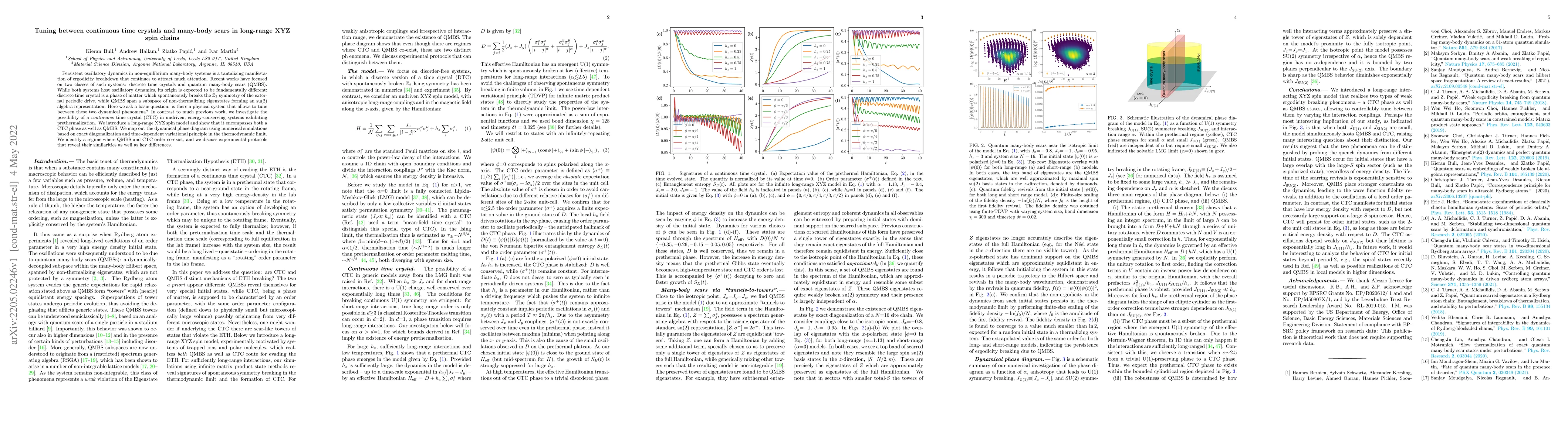 Thumbnail for Tuning between continuous time crystals and many-body scars in
  long-range XYZ spin chains