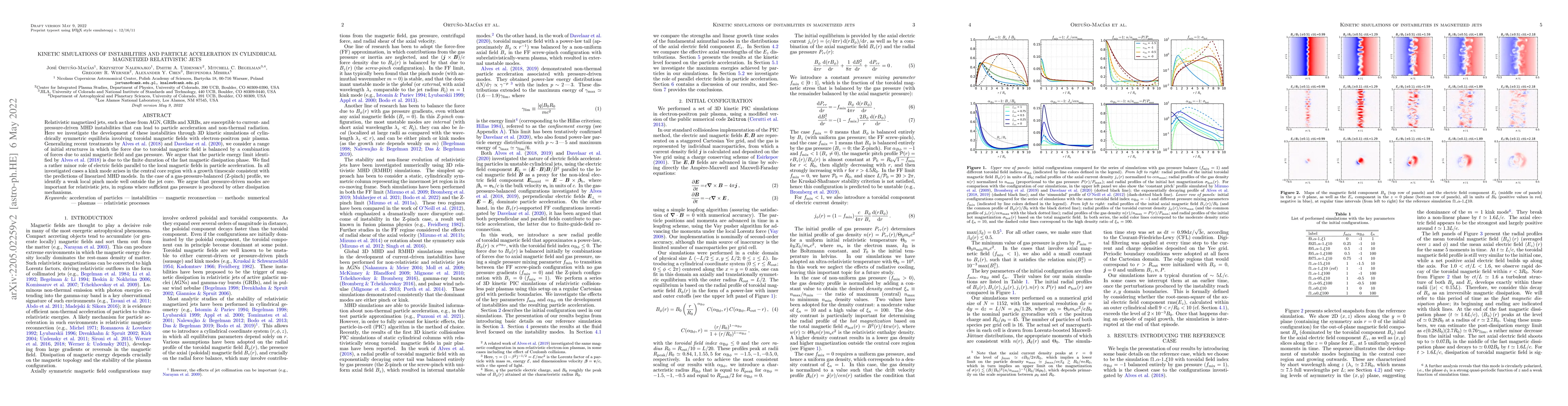 Thumbnail for Kinetic Simulations of Instabilities and Particle Acceleration in
  Cylindrical Magnetized Relativistic Jets
