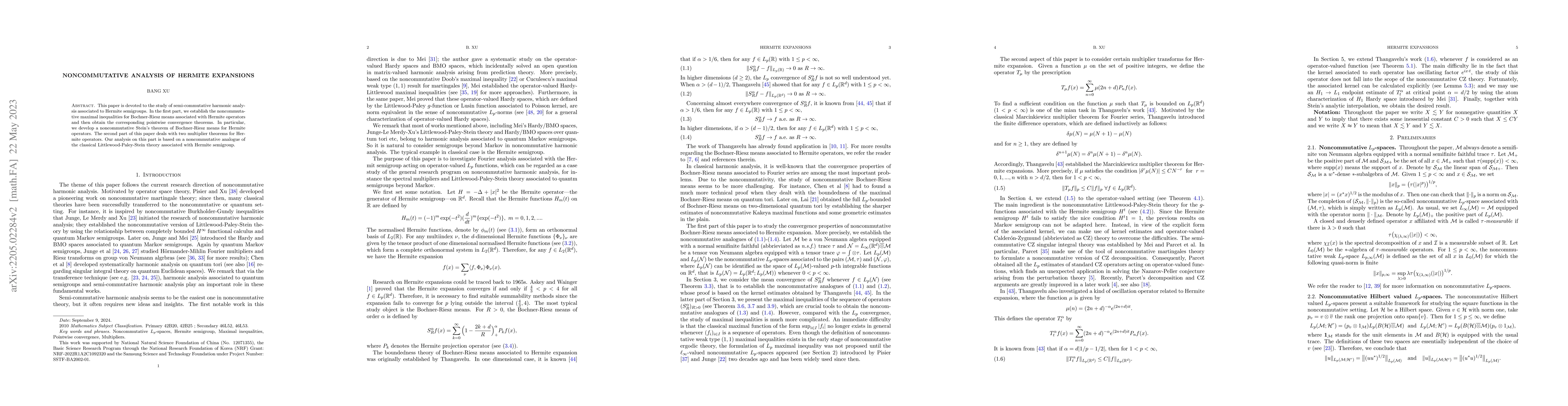 Thumbnail for Noncommutative analysis of Hermite expansions