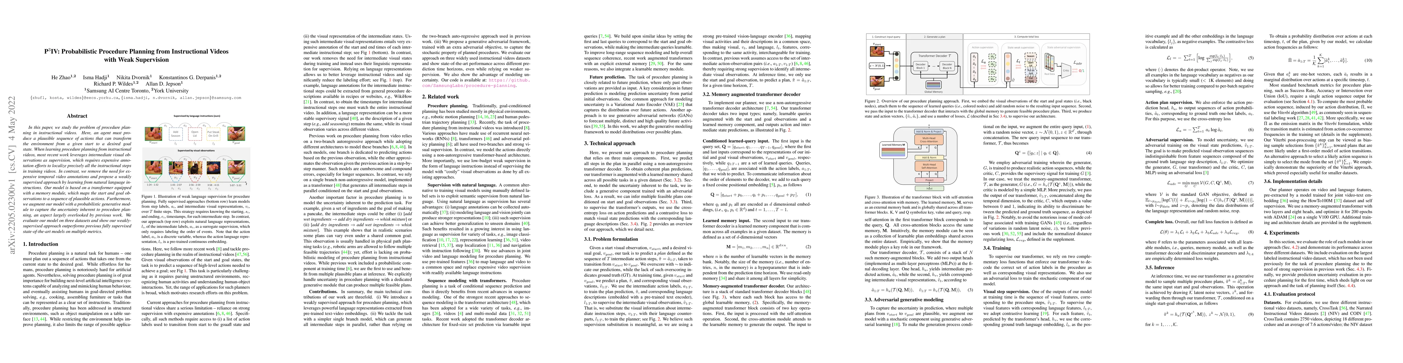 Thumbnail for P3IV: Probabilistic Procedure Planning from Instructional Videos with
  Weak Supervision