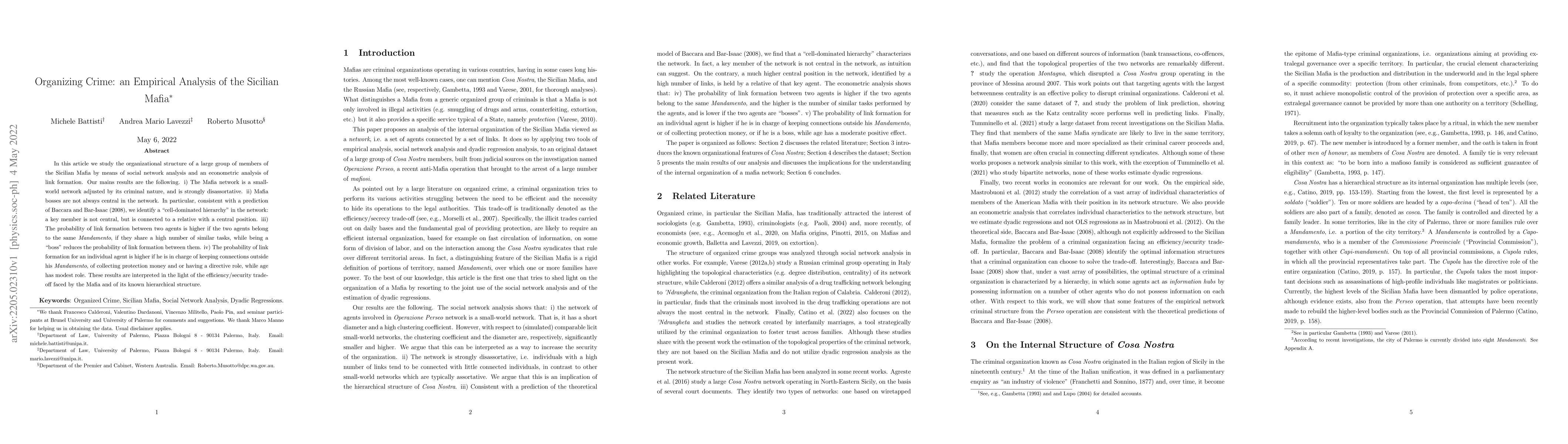 Thumbnail for Organizing Crime: an Empirical Analysis of the Sicilian Mafia