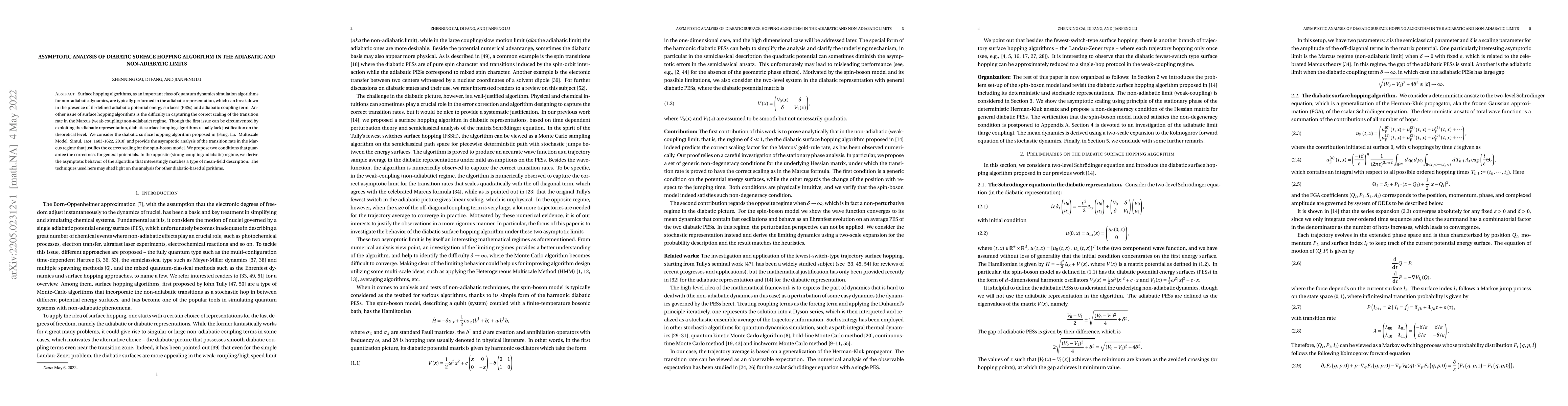 Thumbnail for Asymptotic analysis of diabatic surface hopping algorithm in the
  adiabatic and non-adiabatic limits