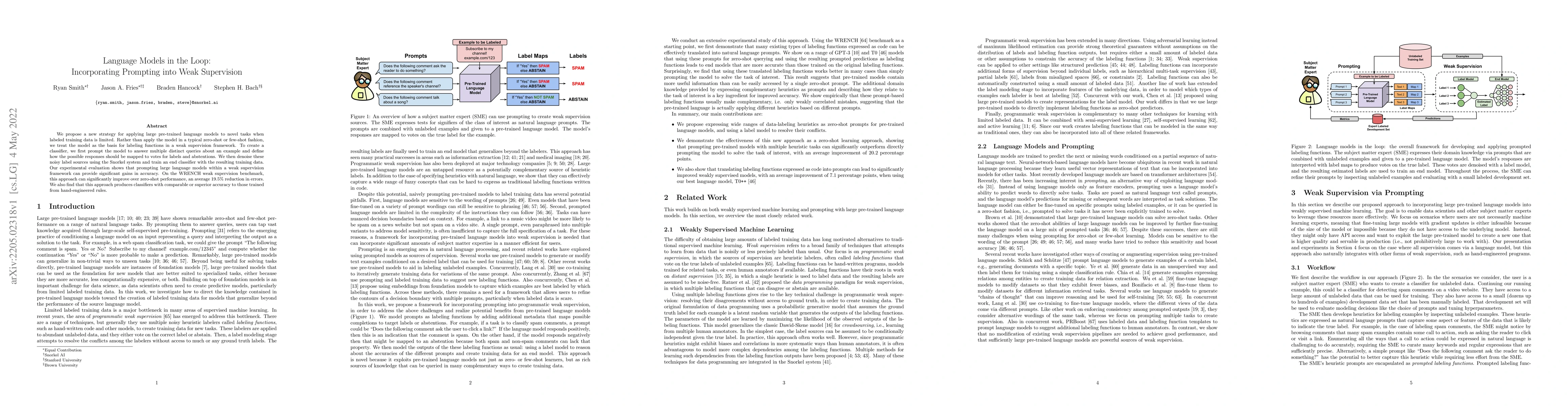 Thumbnail for Language Models in the Loop: Incorporating Prompting into Weak
  Supervision