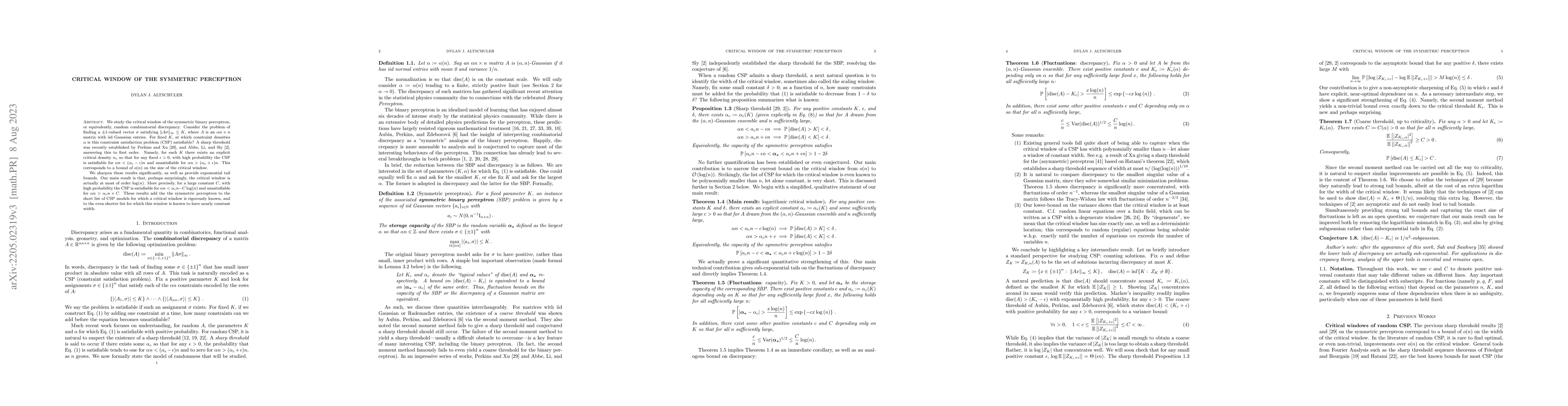 Thumbnail for Critical Window of The Symmetric Perceptron
