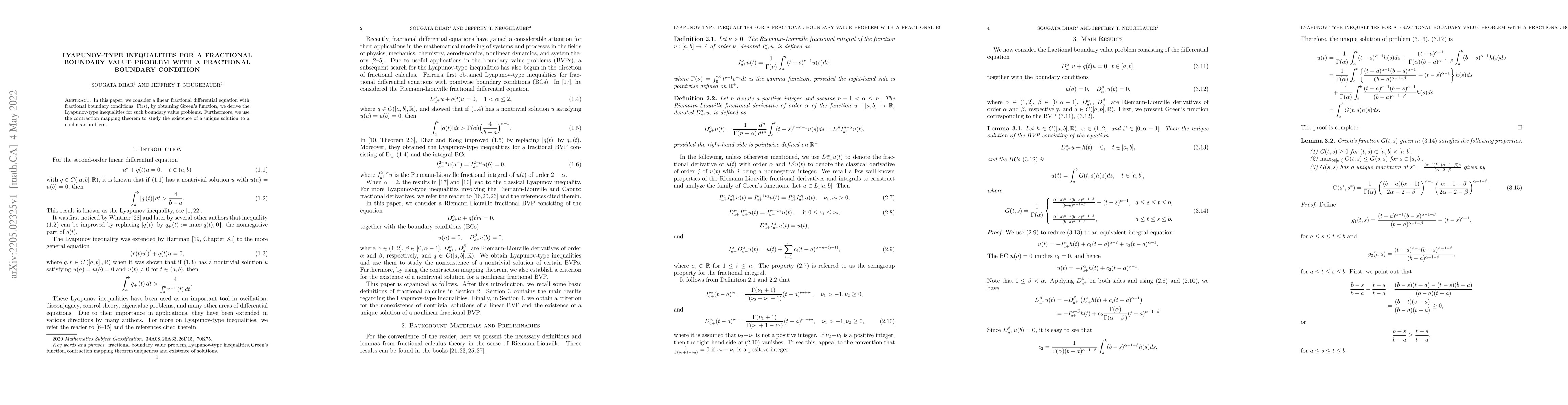Thumbnail for Lyapunov-Type Inequalities for a Fractional Boundary Value Problem with
  a Fractional Boundary Condition