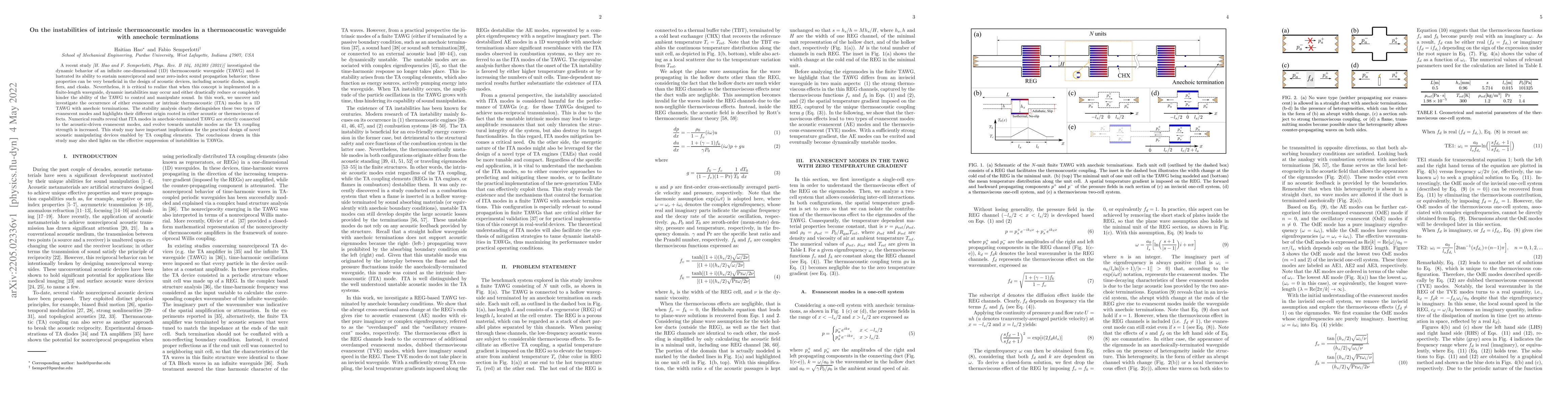 Thumbnail for On the instabilities of intrinsic thermoacoustic modes in a
  thermoacoustic waveguide with anechoic terminations