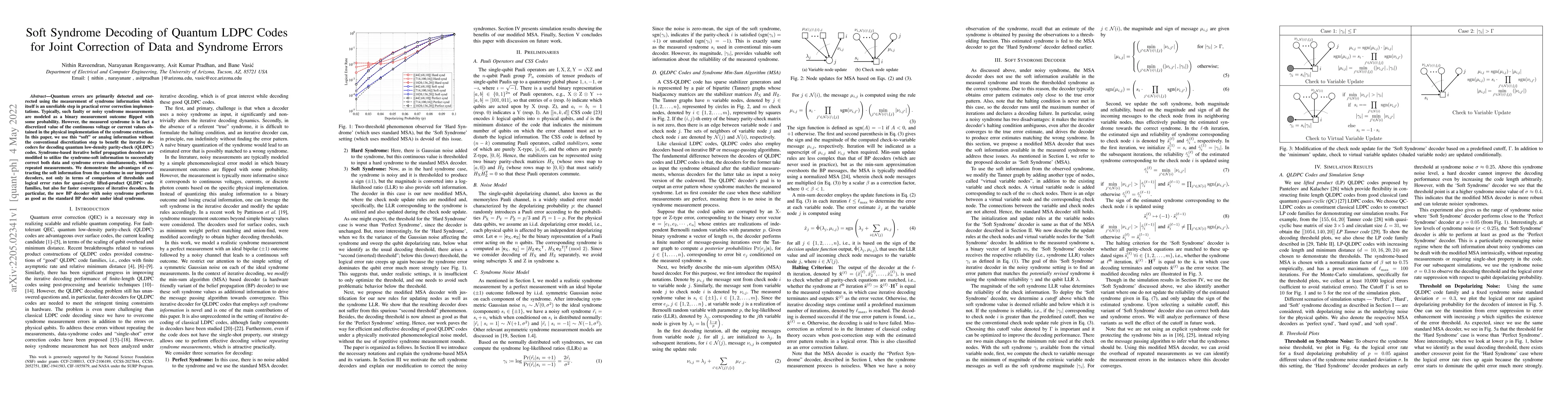 Thumbnail for Soft Syndrome Decoding of Quantum LDPC Codes for Joint Correction of
  Data and Syndrome Errors