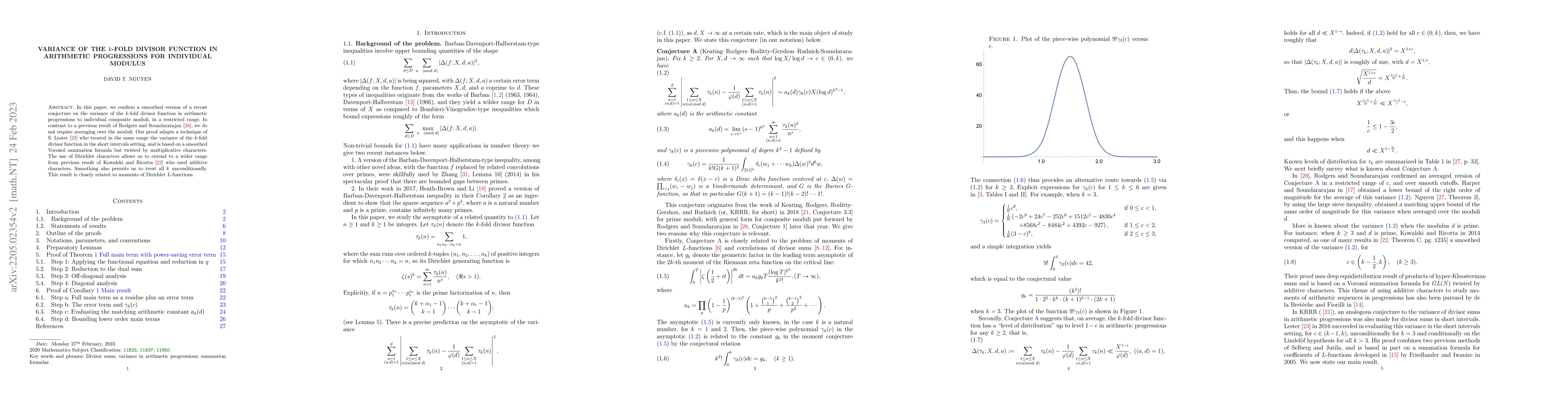 Thumbnail for Variance of the k-fold divisor function in arithmetic progressions for
  individual modulus
