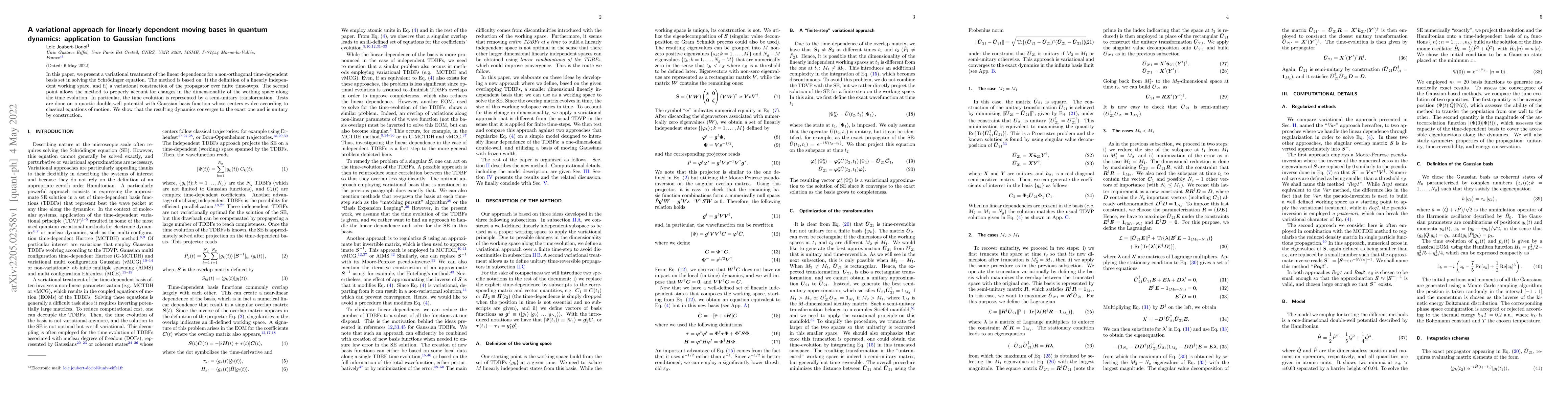 Thumbnail for A variational approach for linearly dependent moving bases in quantum
  dynamics: application to Gaussian functions