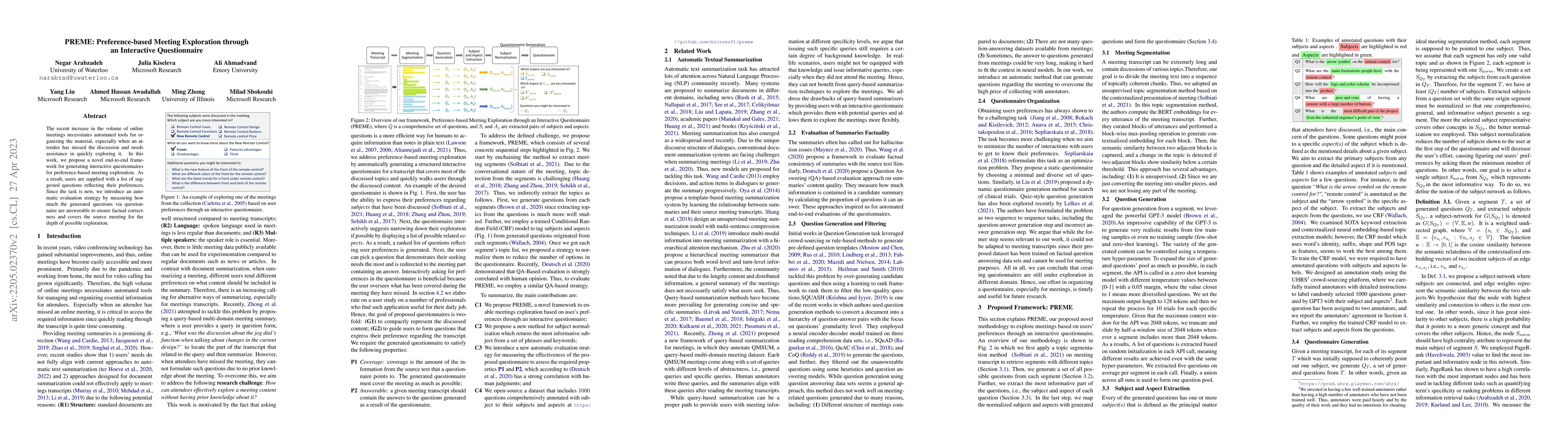 Thumbnail for PREME: Preference-based Meeting Exploration through an Interactive
  Questionnaire