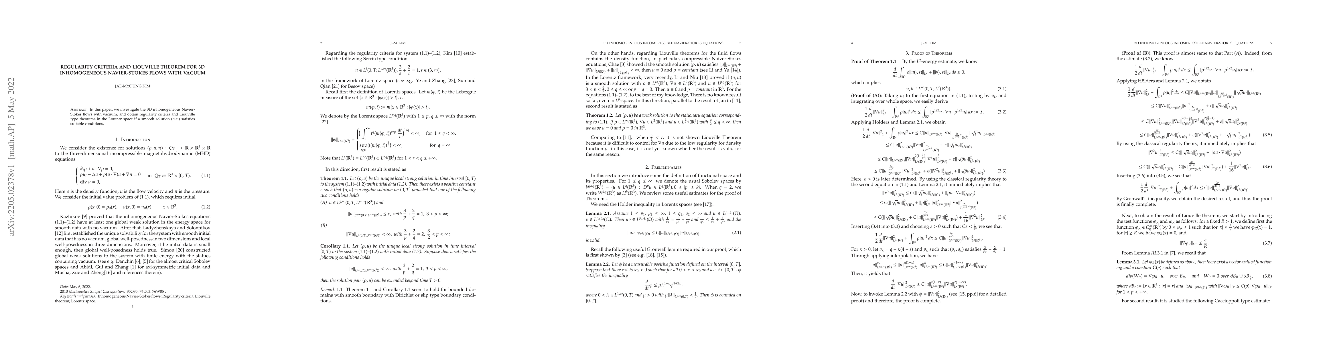 Thumbnail for Regularity criteria and Liouville Theorem for 3D inhomogeneous
  Navier-Stokes flows with vacuum