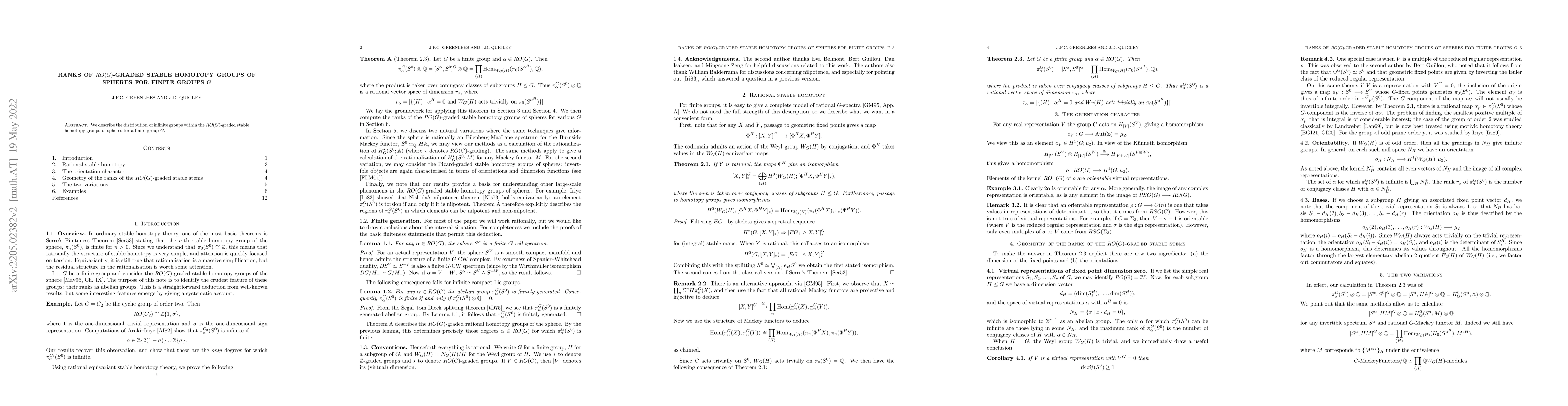 Thumbnail for Ranks of $RO(G)$-graded stable homotopy groups of spheres for finite
  groups $G$