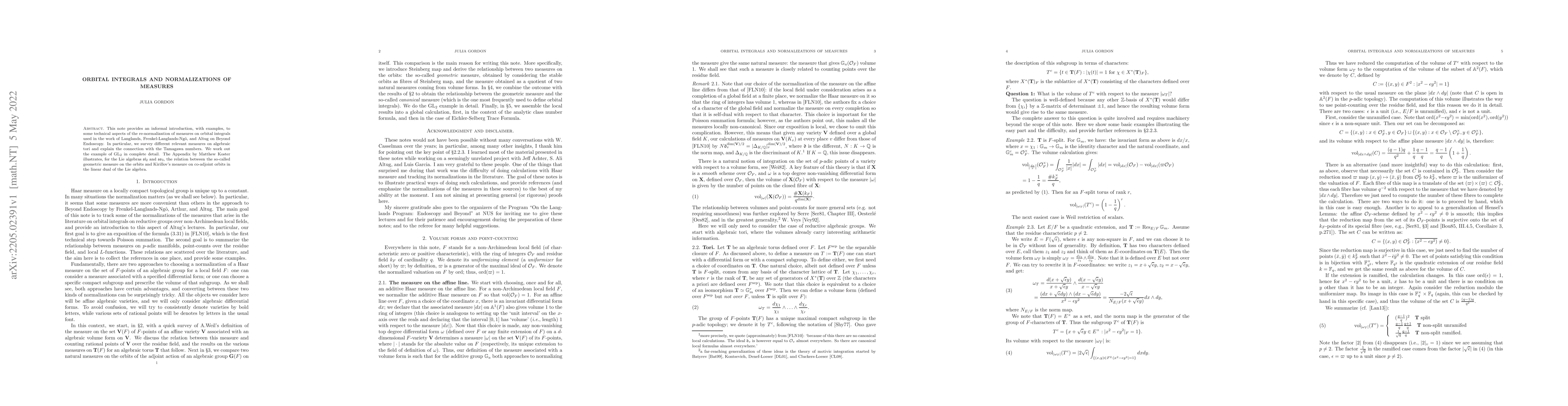 Thumbnail for Orbital integrals and normalizations of measures