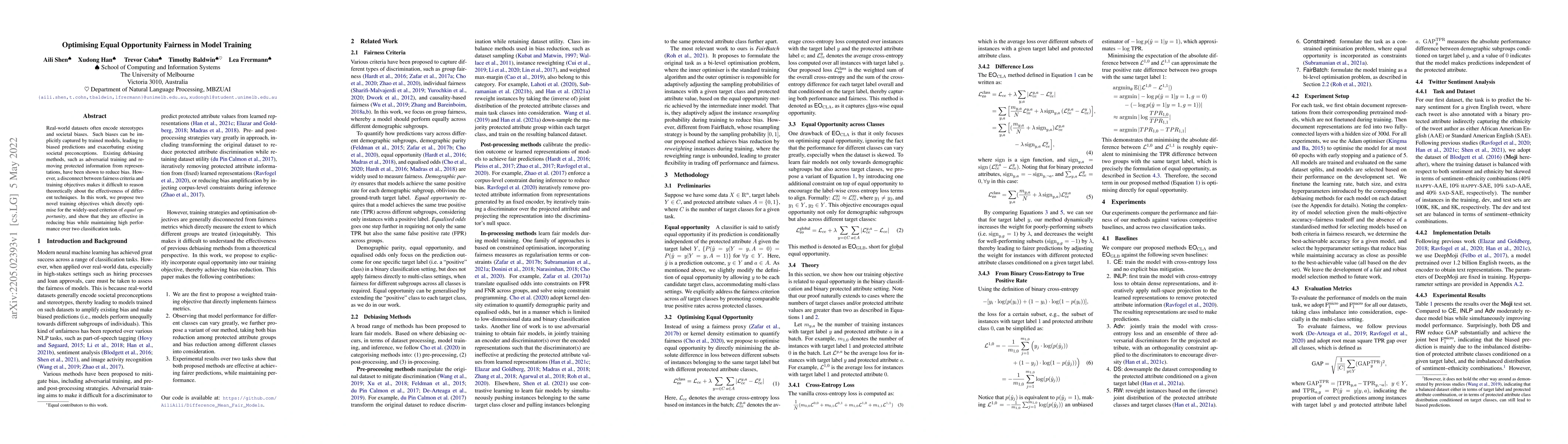 Thumbnail for Optimising Equal Opportunity Fairness in Model Training