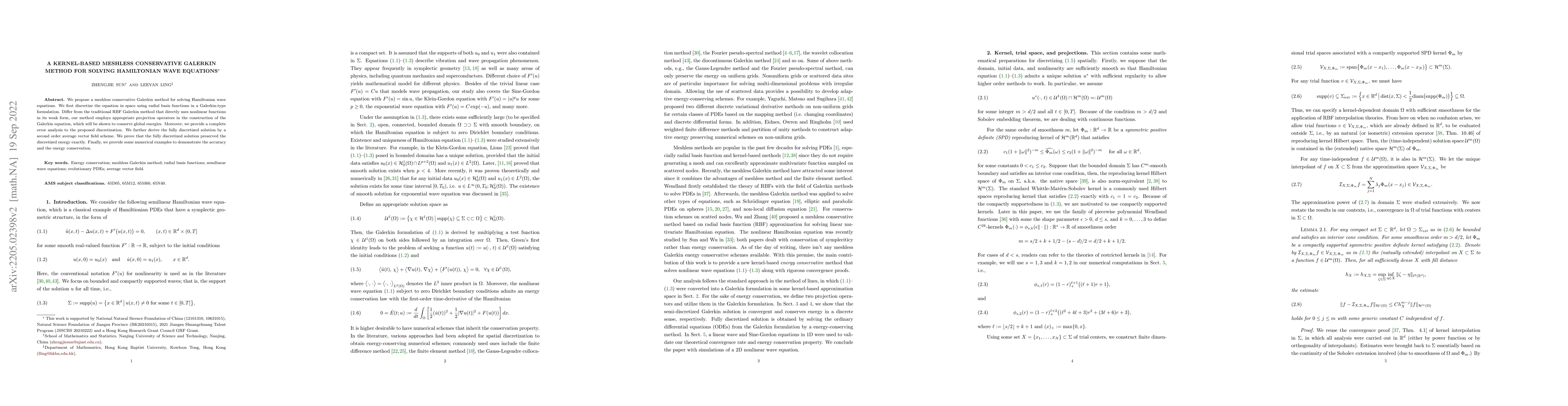 Thumbnail for A kernel-based meshless conservative Galerkin method for solving
  Hamiltonian wave equations