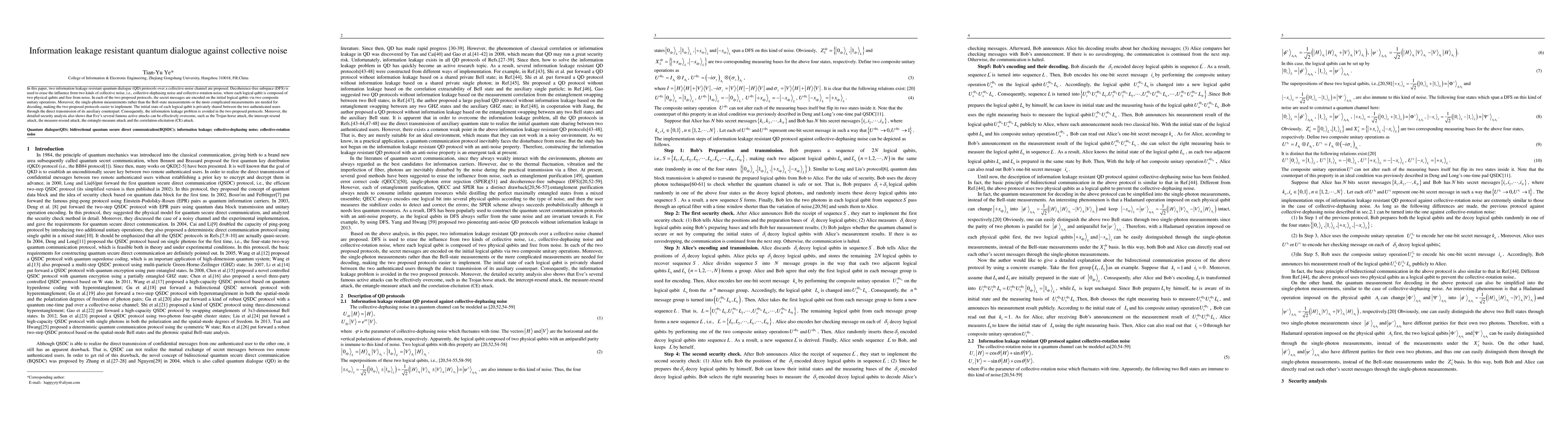Thumbnail for Information leakage resistant quantum dialogue against collective noise