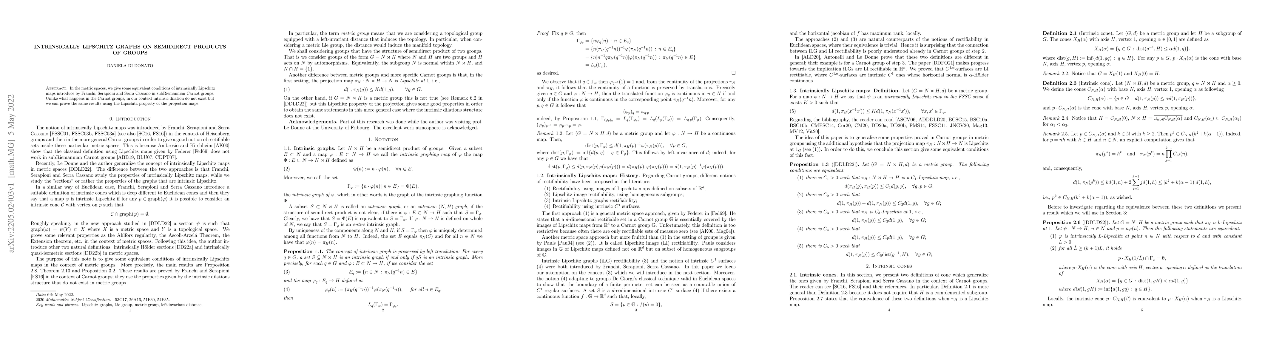 Thumbnail for Intrinsically Lipschitz graphs on semidirect products of groups
