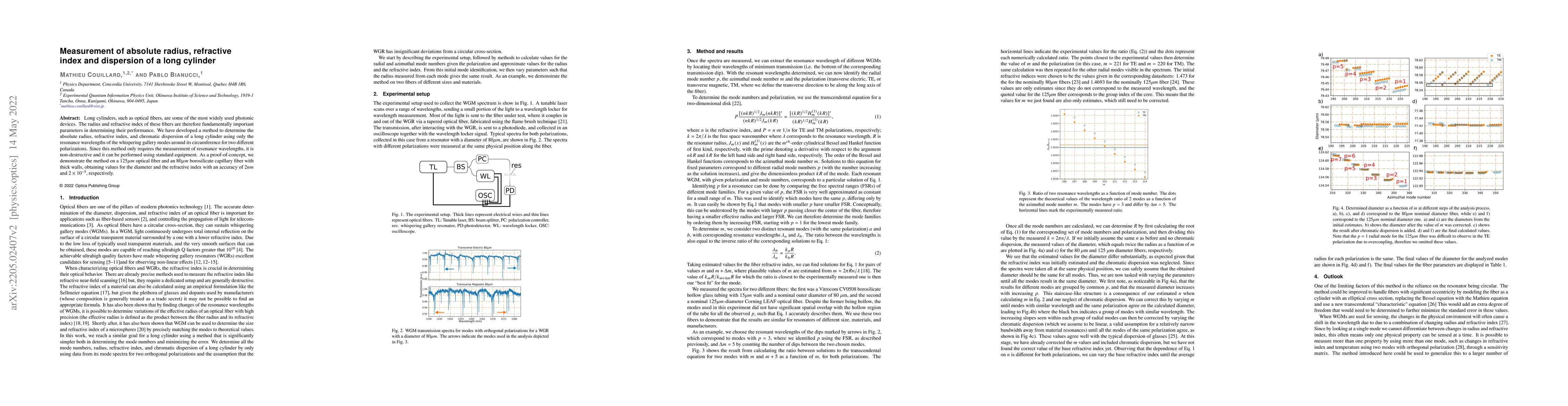 Thumbnail for Measurement of absolute radius, refractive index and dispersion of a
  long cylinder