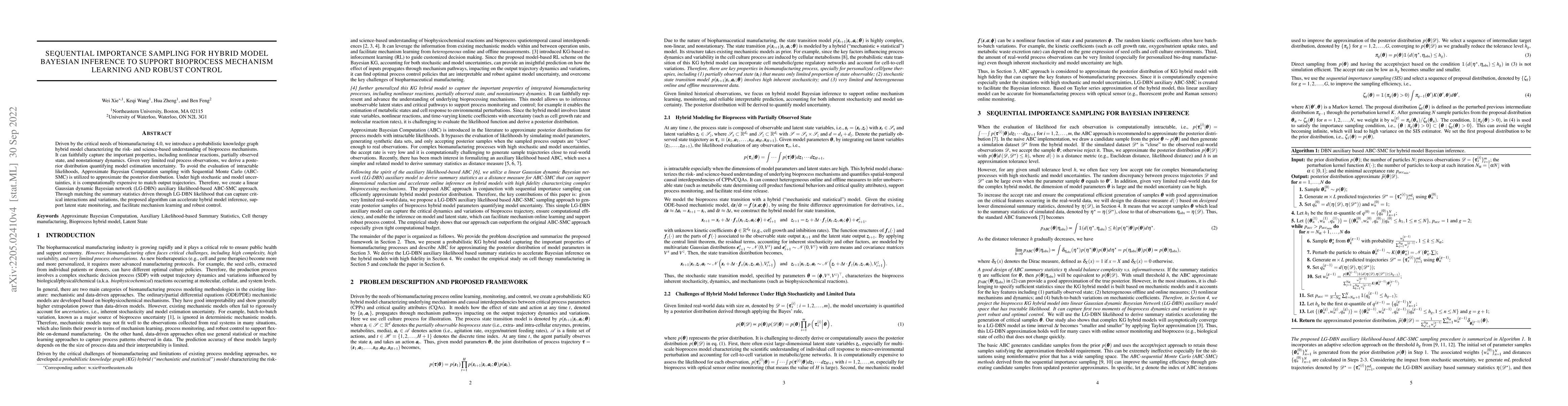 Thumbnail for Sequential Importance Sampling for Hybrid Model Bayesian Inference to
  Support Bioprocess Mechanism Learning and Robust Control