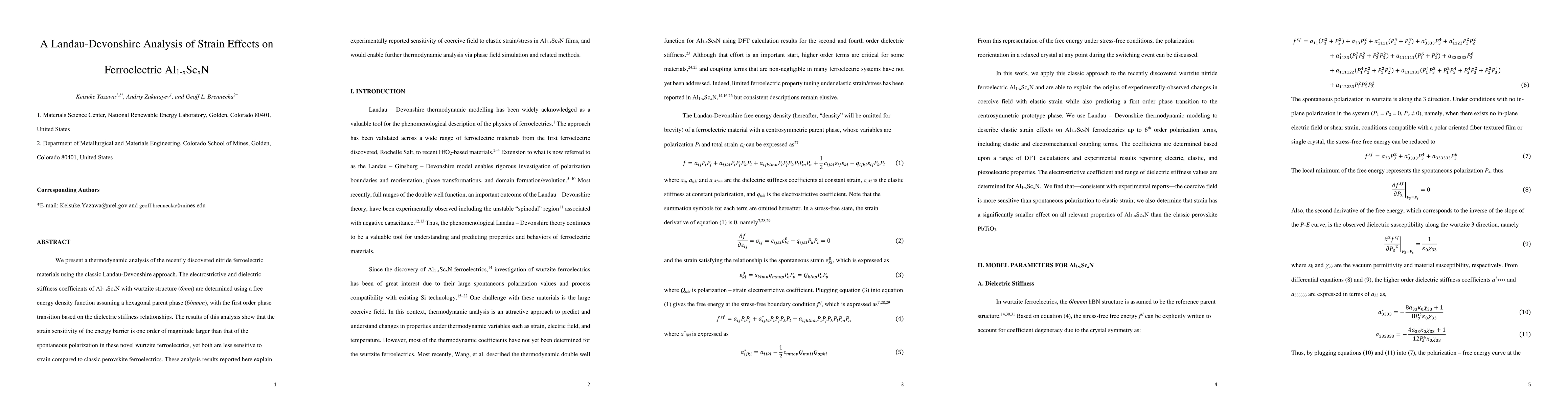 Thumbnail for A Landau-Devonshire Analysis of Strain Effects on Ferroelectric
  Al1-xScxN