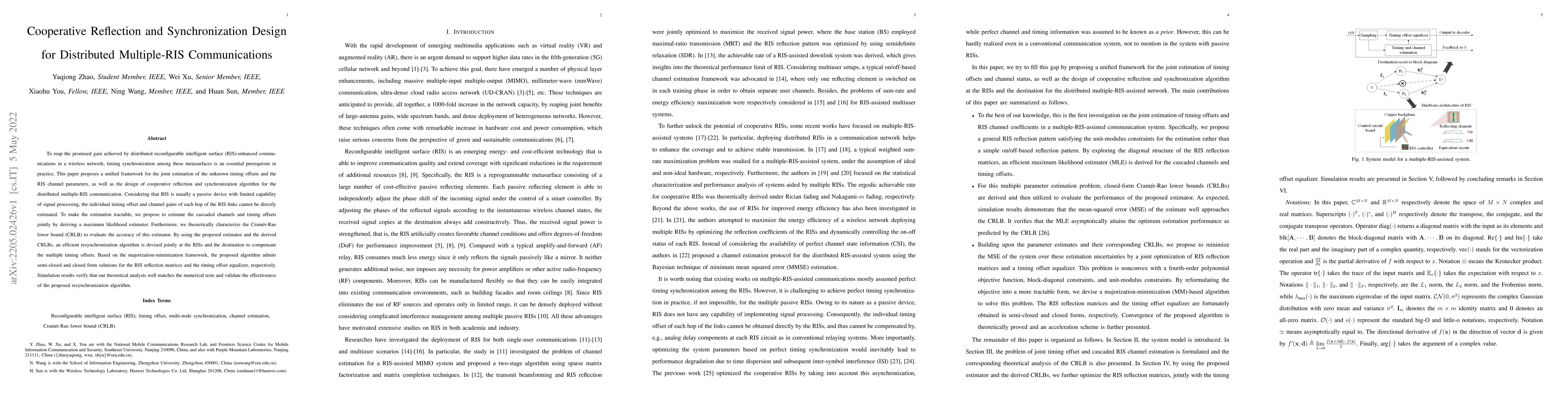 Thumbnail for Cooperative Reflection and Synchronization Design for Distributed
  Multiple-RIS Communications
