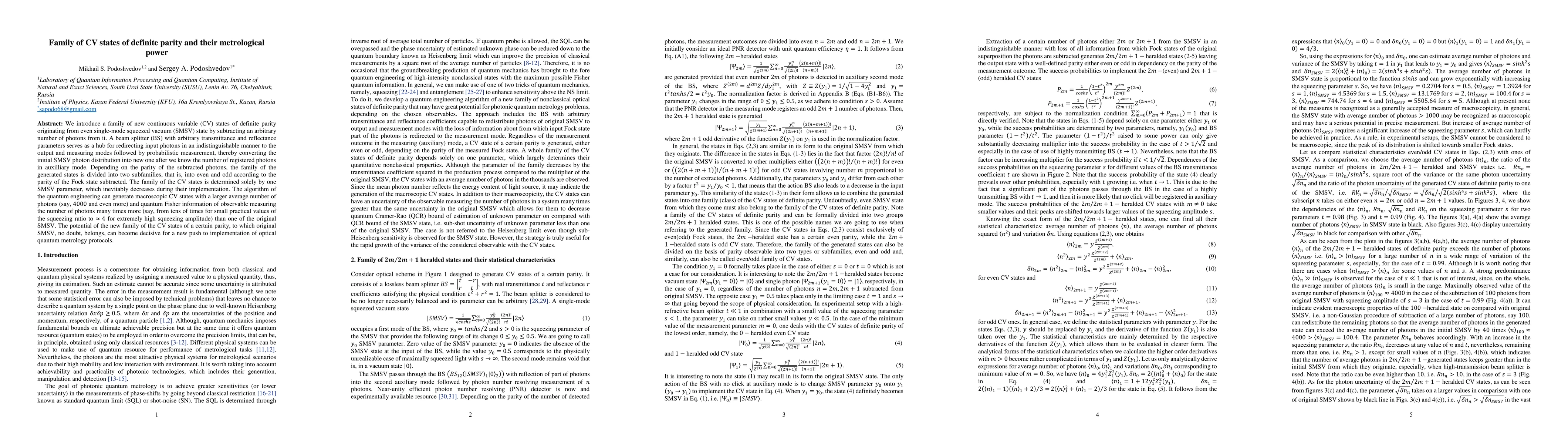 Thumbnail for Family of CV states of definite parity and their metrological power