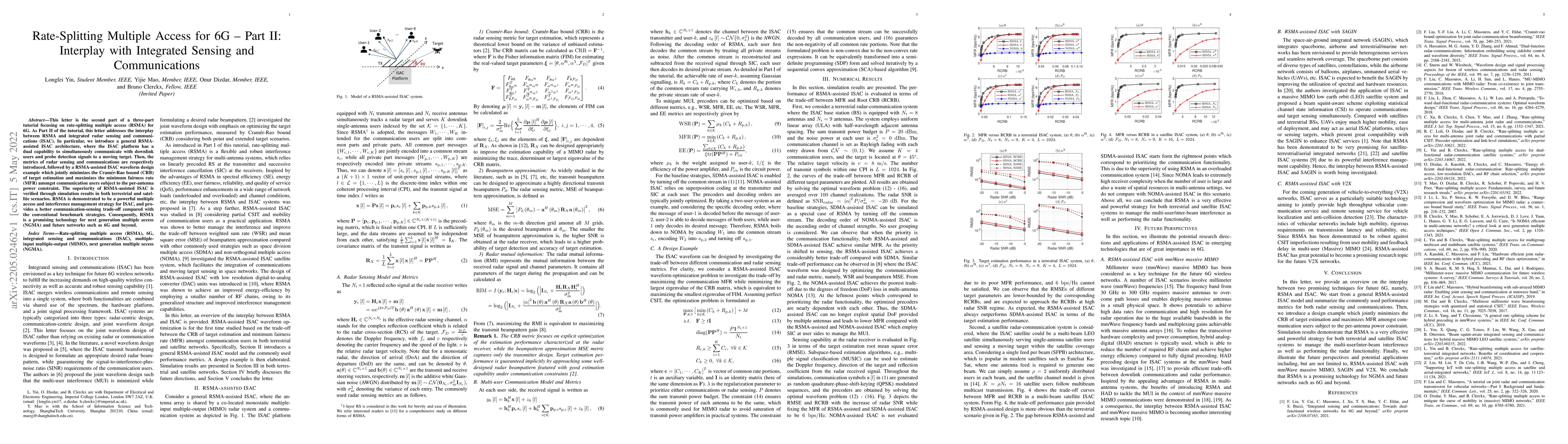 Thumbnail for Rate-Splitting Multiple Access for 6G -- Part II: Interplay with
  Integrated Sensing and Communications