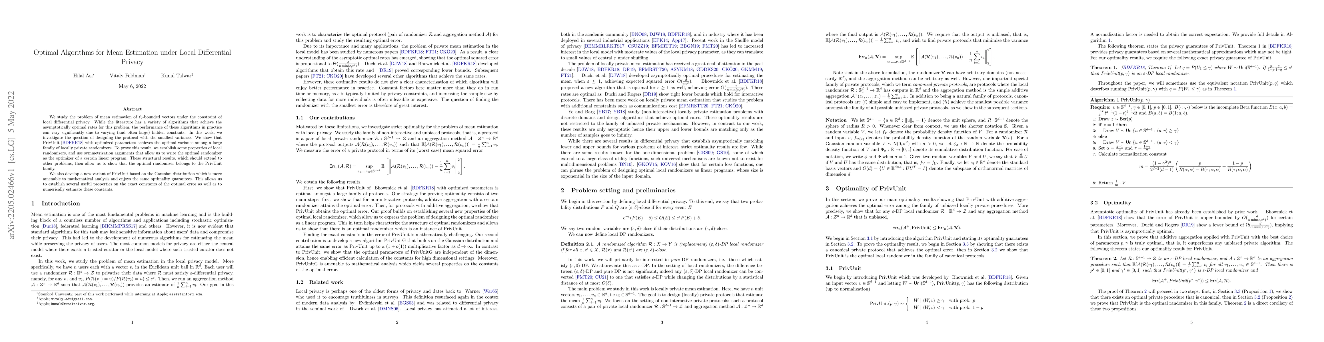 Thumbnail for Optimal Algorithms for Mean Estimation under Local Differential Privacy