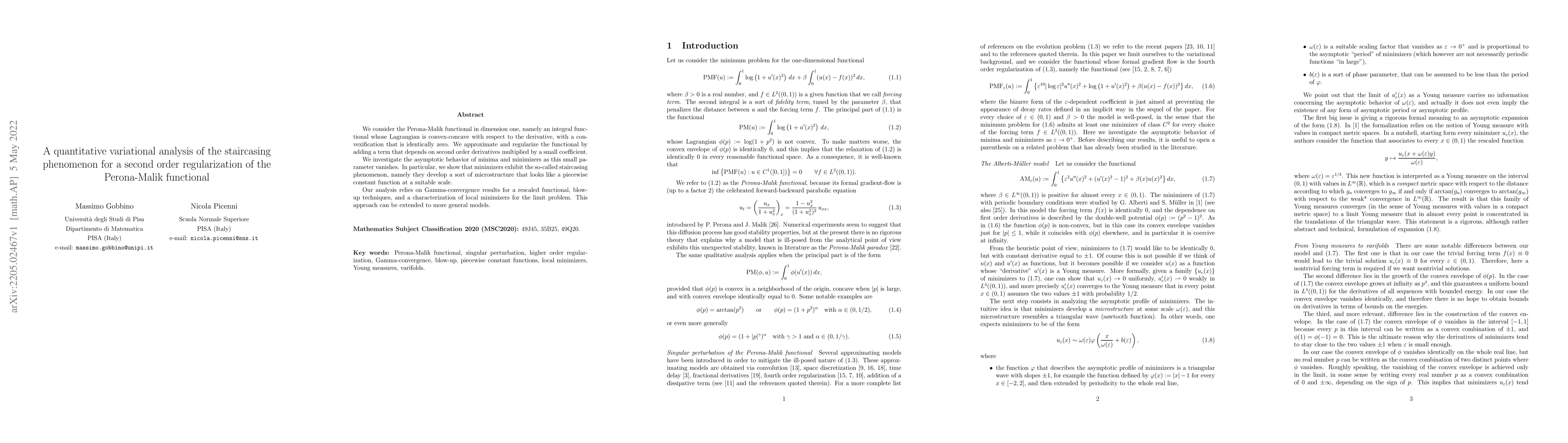 Thumbnail for A quantitative variational analysis of the staircasing phenomenon for a
  second order regularization of the Perona-Malik functional