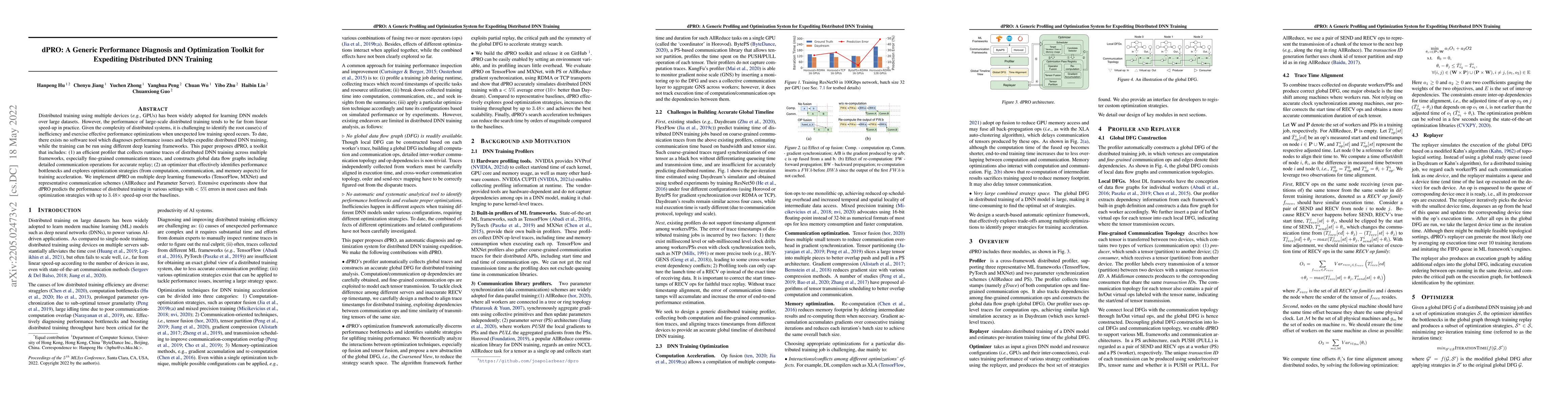 Thumbnail for dPRO: A Generic Profiling and Optimization System for Expediting
  Distributed DNN Training