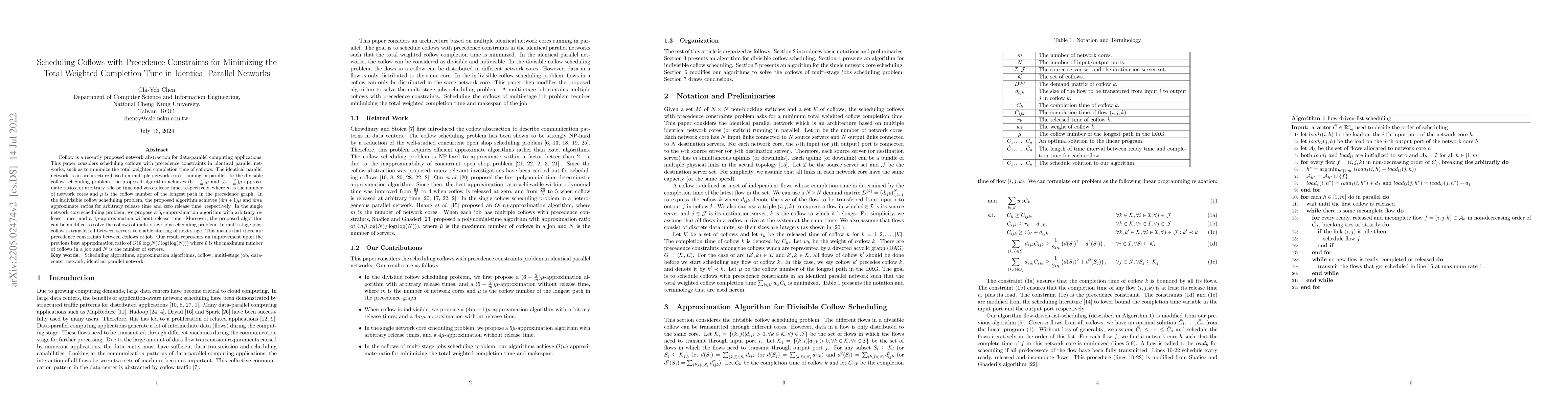 Thumbnail for Scheduling Coflows with Precedence Constraints for Minimizing the Total
  Weighted Completion Time in Identical Parallel Networks