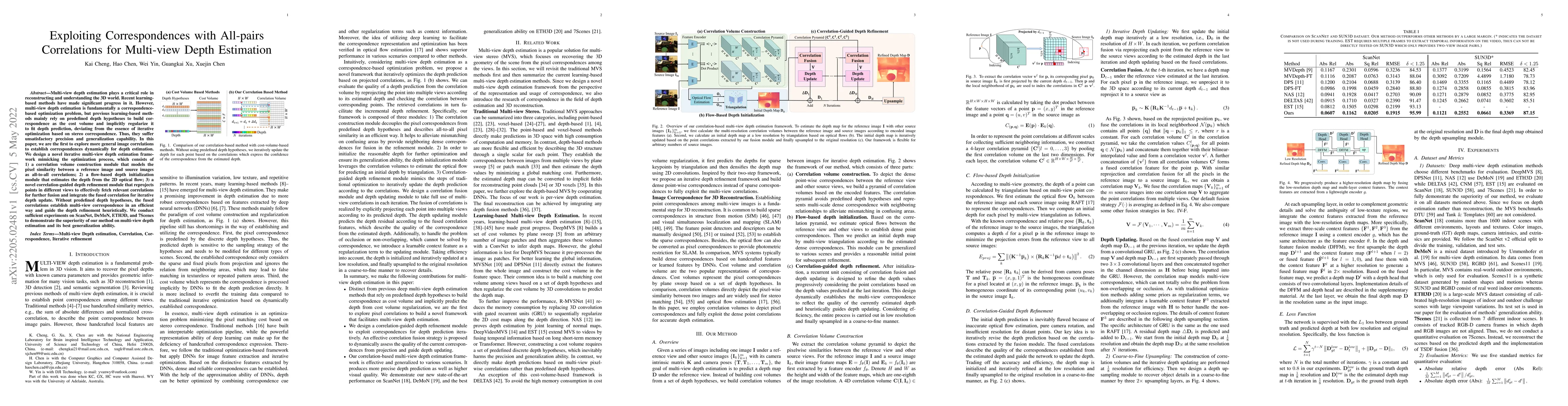 Thumbnail for Exploiting Correspondences with All-pairs Correlations for Multi-view
  Depth Estimation