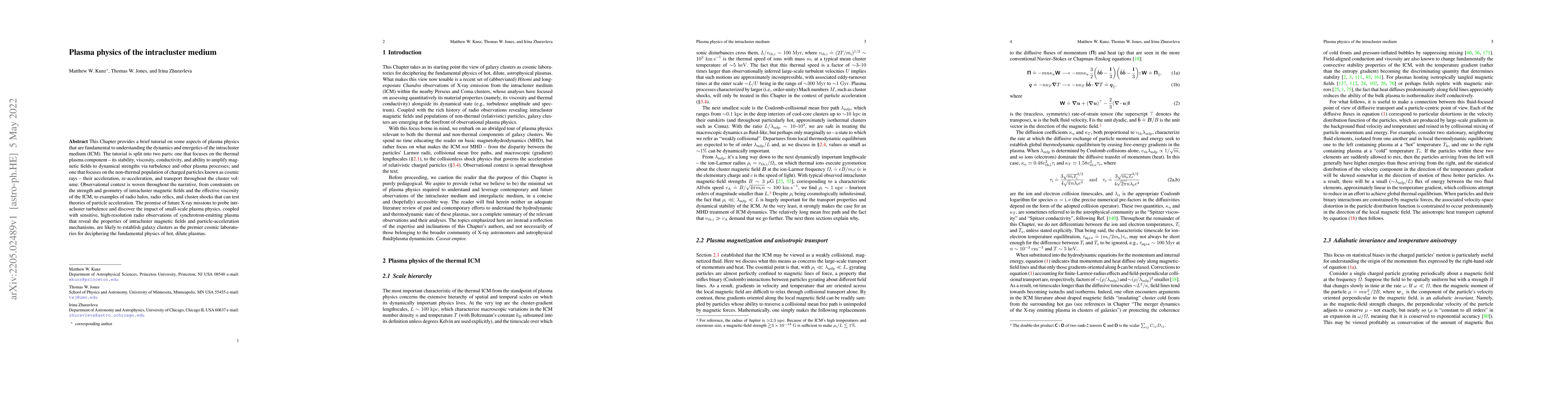 Thumbnail for Plasma physics of the intracluster medium