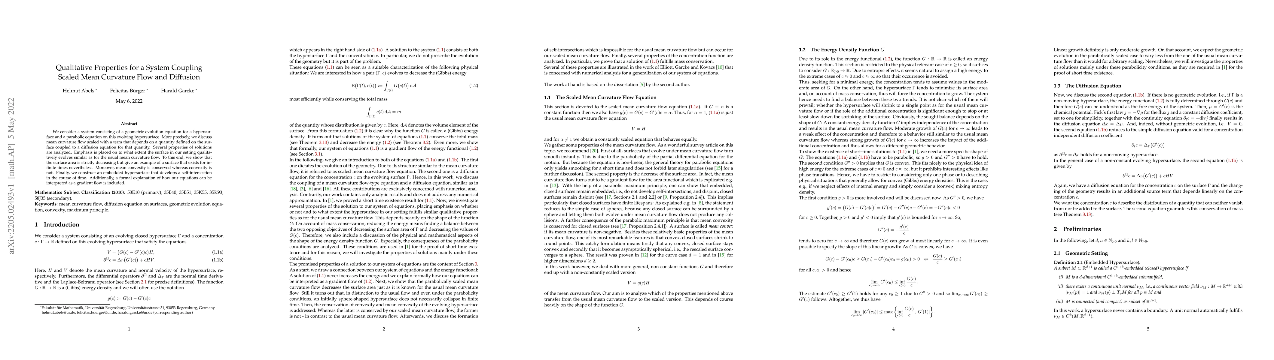 Thumbnail for Qualitative Properties for a System Coupling Scaled Mean Curvature Flow
  and Diffusion