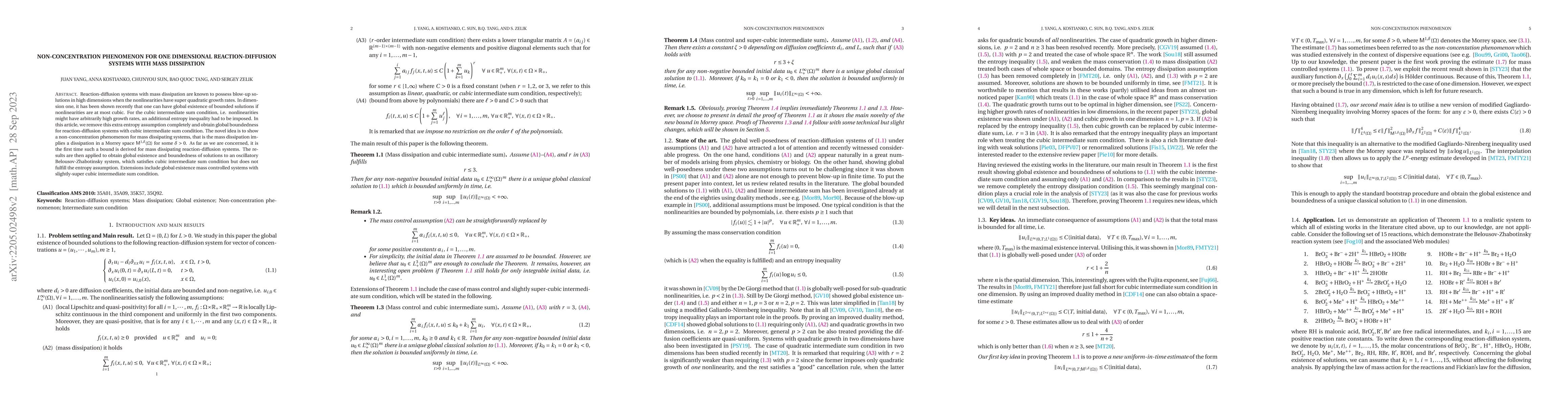 Thumbnail for Non-concentration phenomenon for one dimensional reaction-diffusion
  systems with mass dissipation