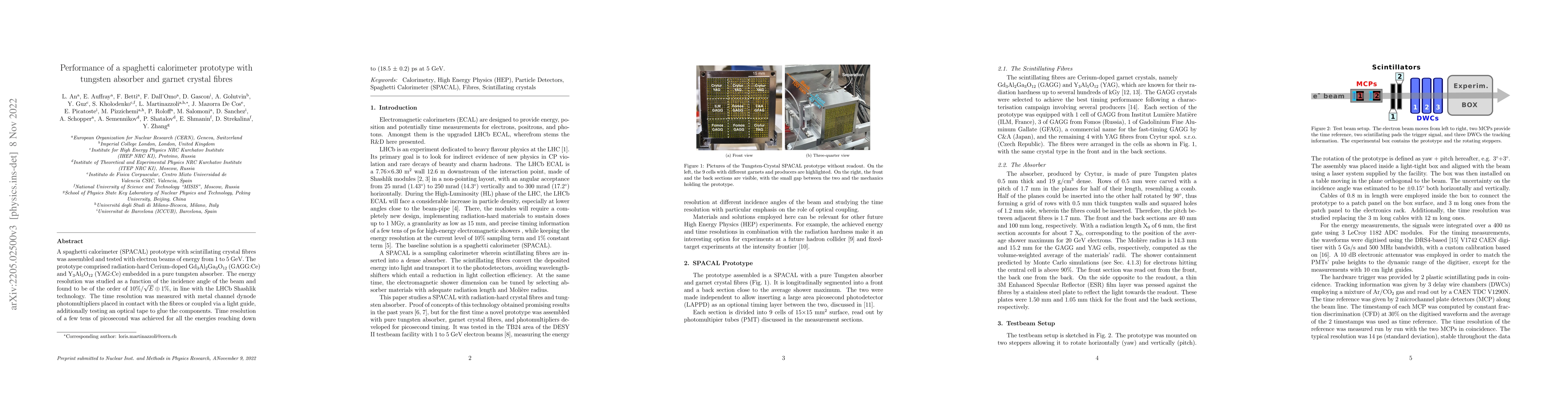 Thumbnail for Performance of a spaghetti calorimeter prototype with tungsten absorber
  and garnet crystal fibres