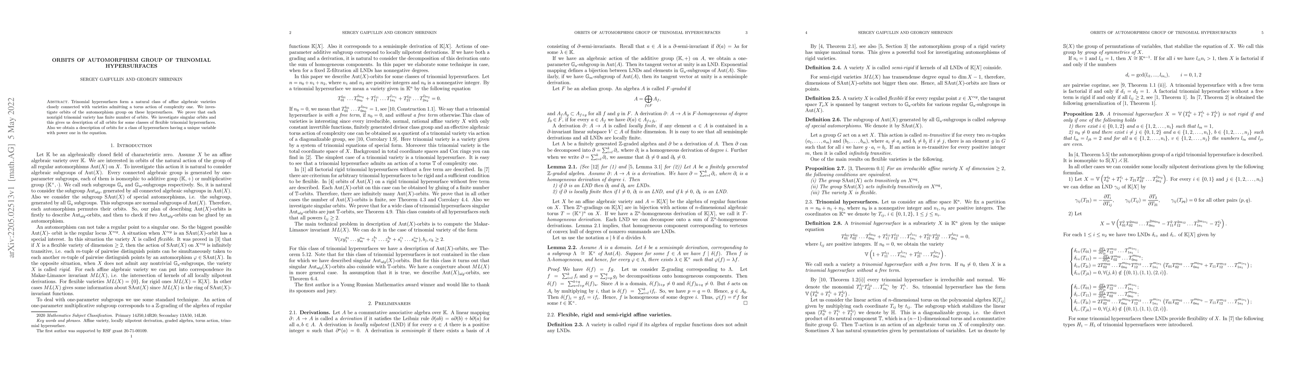 Thumbnail for Orbits of automorphism group of trinomial hypersurfaces