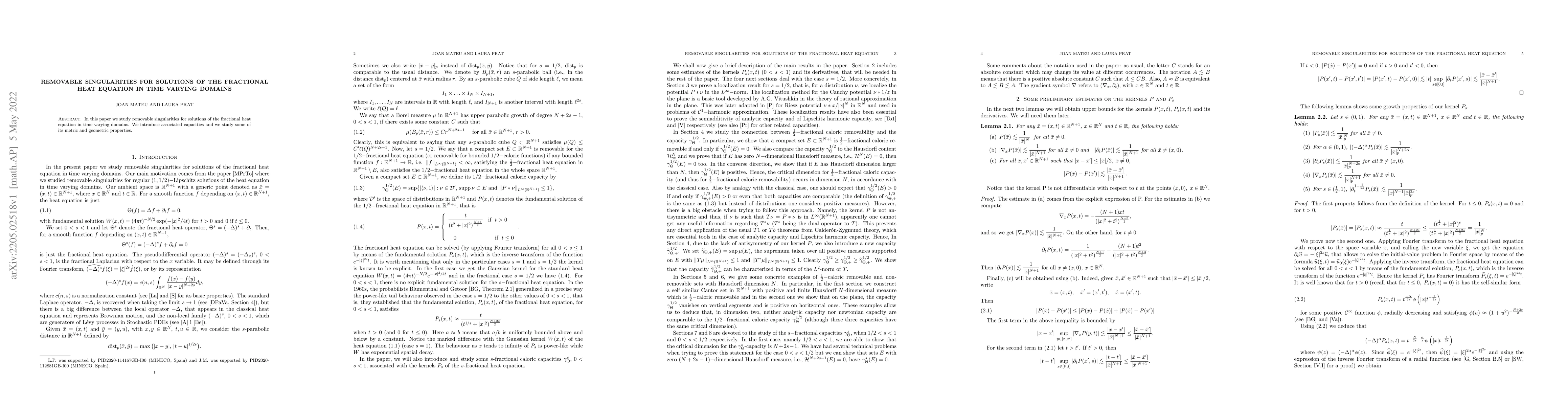 Thumbnail for Removable singularities for solutions of the fractional Heat Equation in
  time varying domains