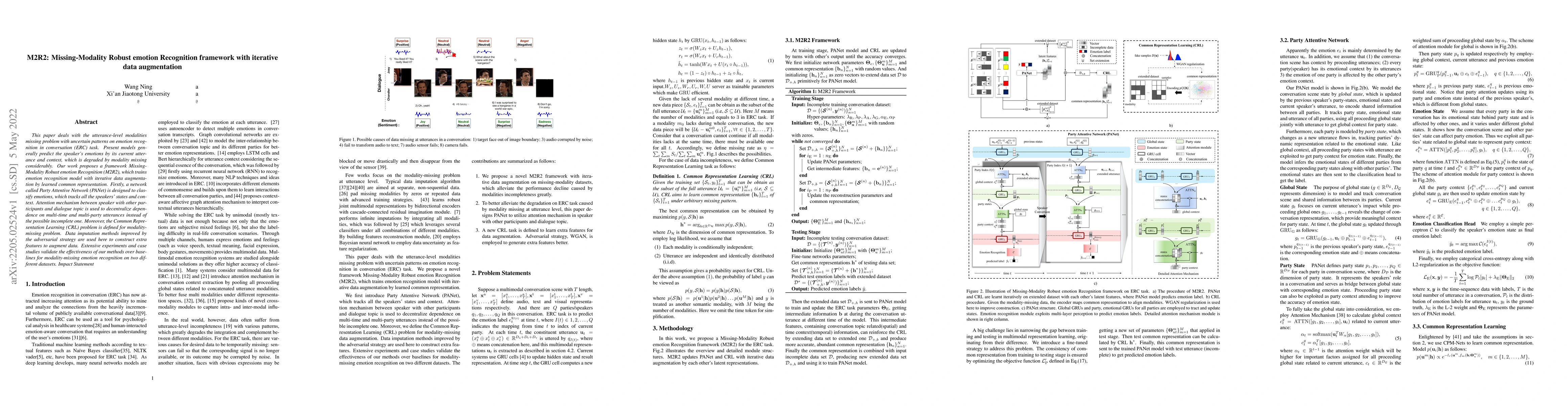 Thumbnail for M2R2: Missing-Modality Robust emotion Recognition framework with
  iterative data augmentation