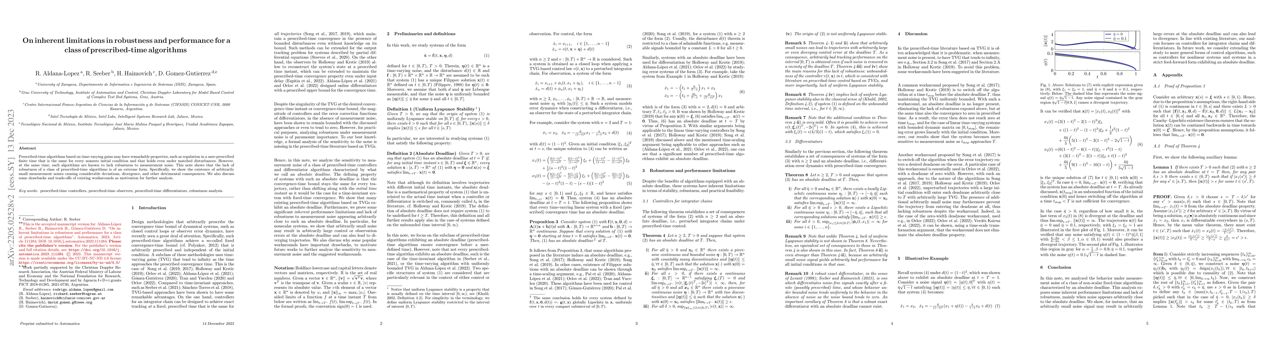 Thumbnail for On inherent limitations in robustness and performance for a class of
  prescribed-time algorithms