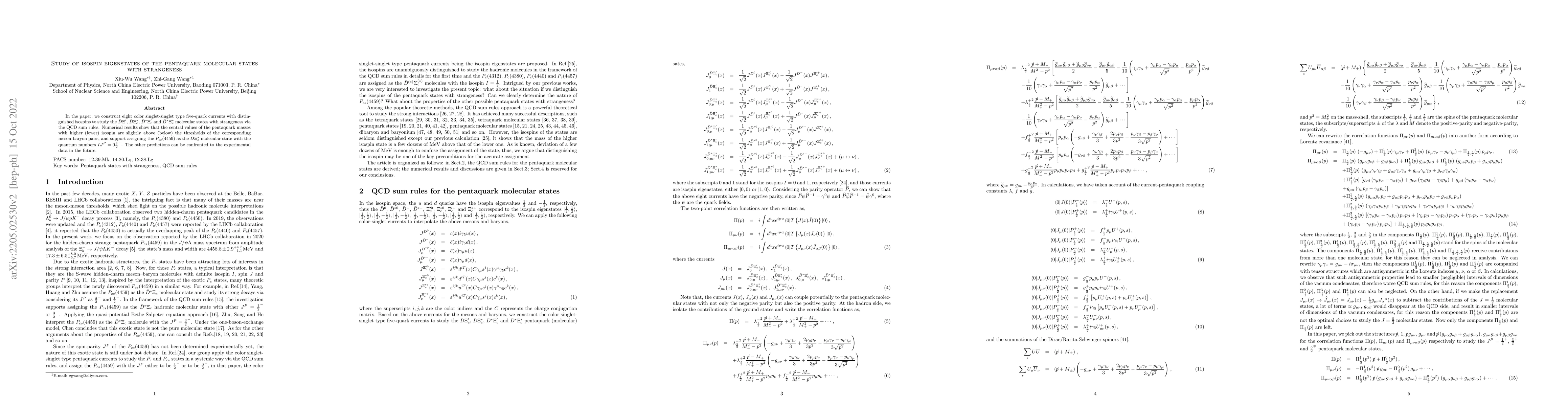 Thumbnail for Study of isospin eigenstates of the pentaquark molecular states with
  strangeness