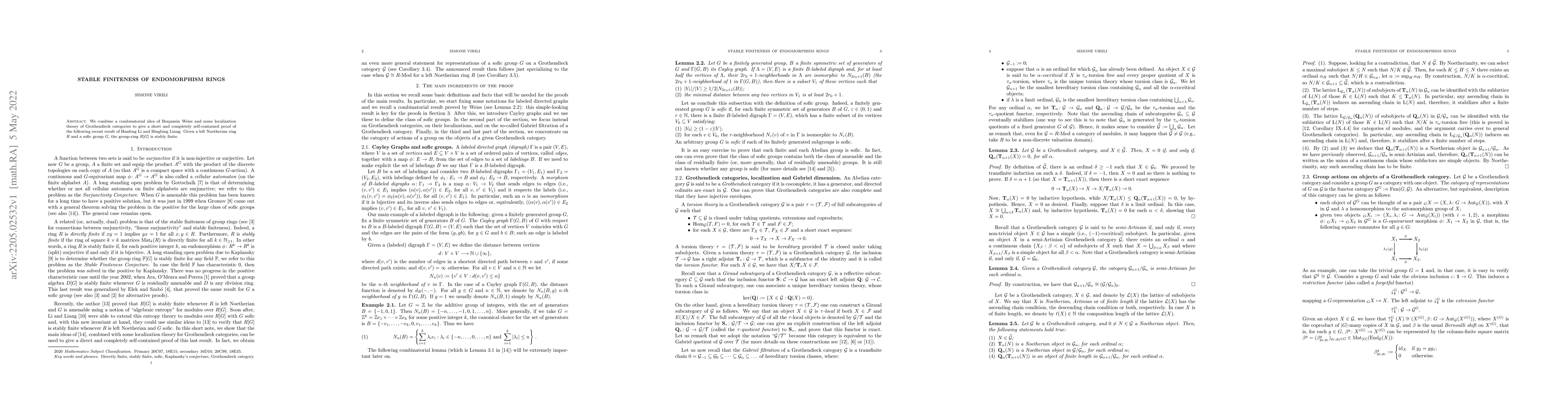 Thumbnail for Stable finiteness of endomorphism rings