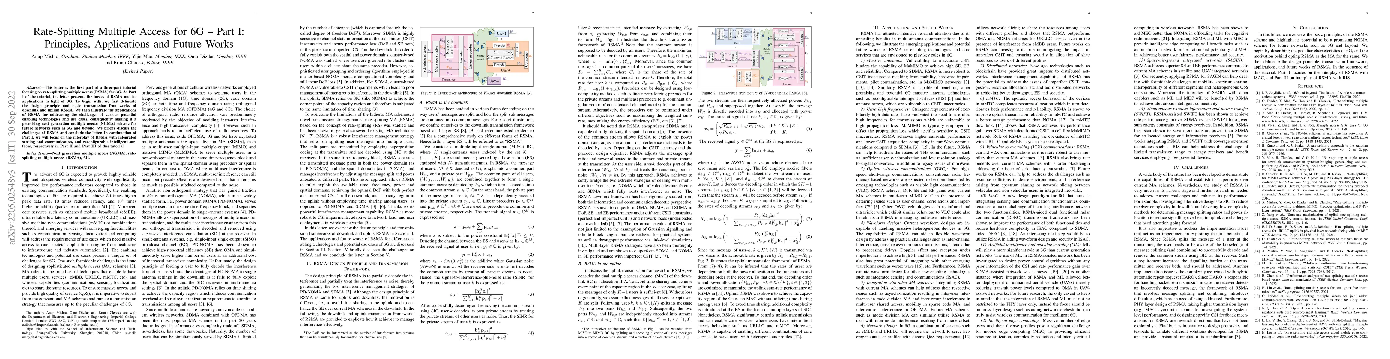 Thumbnail for Rate-Splitting Multiple Access for 6G -- Part I: Principles,
  Applications and Future Works