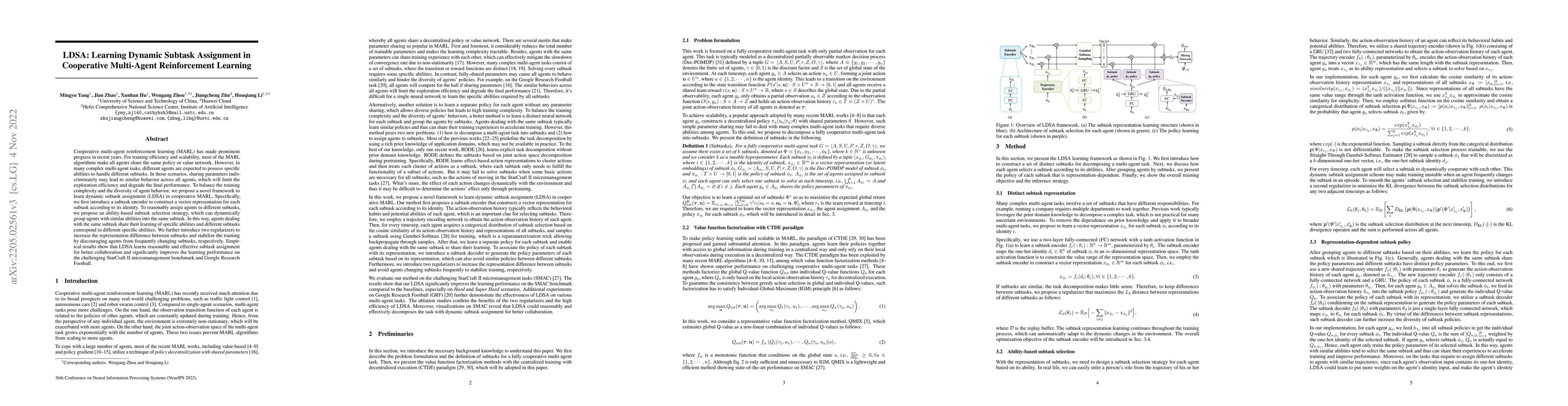 Thumbnail for LDSA: Learning Dynamic Subtask Assignment in Cooperative Multi-Agent
  Reinforcement Learning