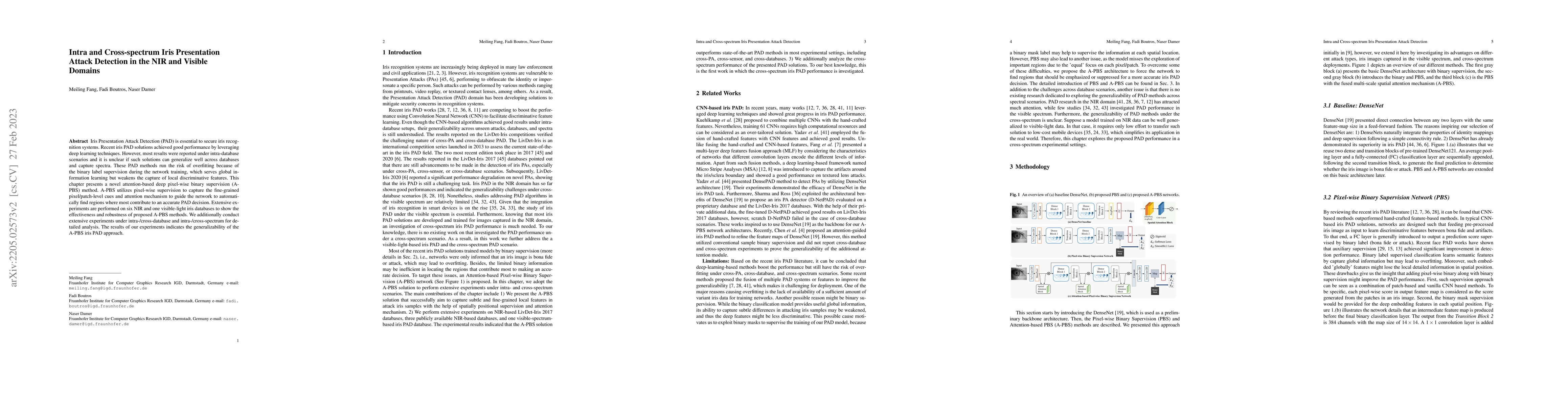 Thumbnail for Intra and Cross-spectrum Iris Presentation Attack Detection in the NIR
  and Visible Domains