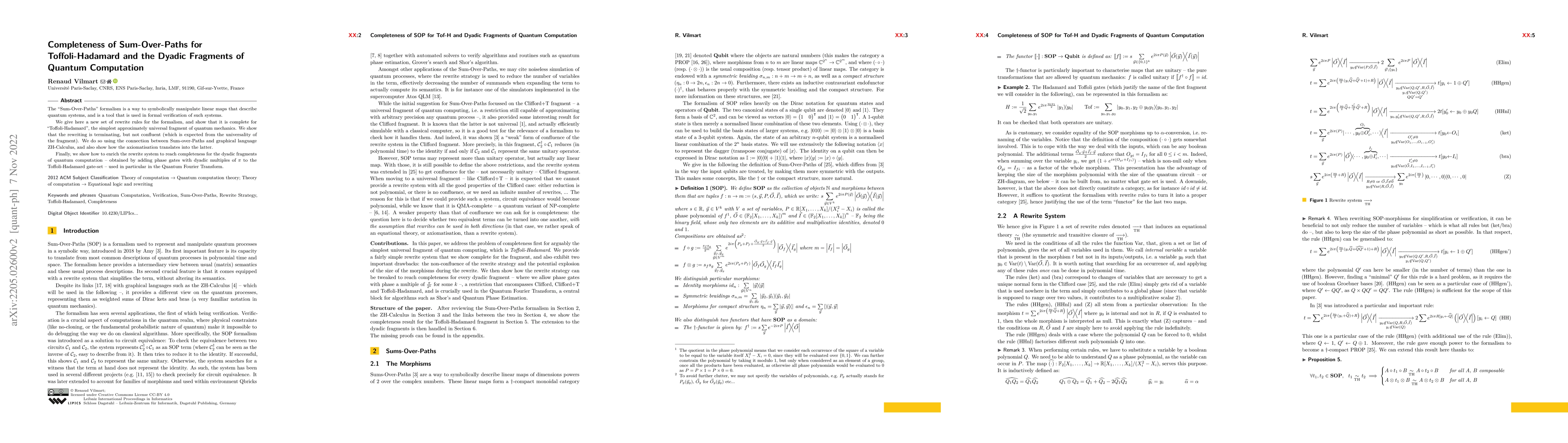 Thumbnail for Completeness of Sum-Over-Paths for Toffoli-Hadamard and the Dyadic
  Fragments of Quantum Computation